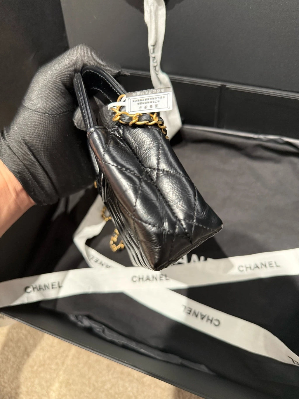 CHANEL Black Gold Ultra Mini Kelly Top Handle Bag For Women