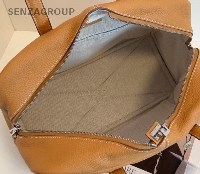 Hermes Victoria Togo Leather Shoulder Bag Yellow Silver Women Classic