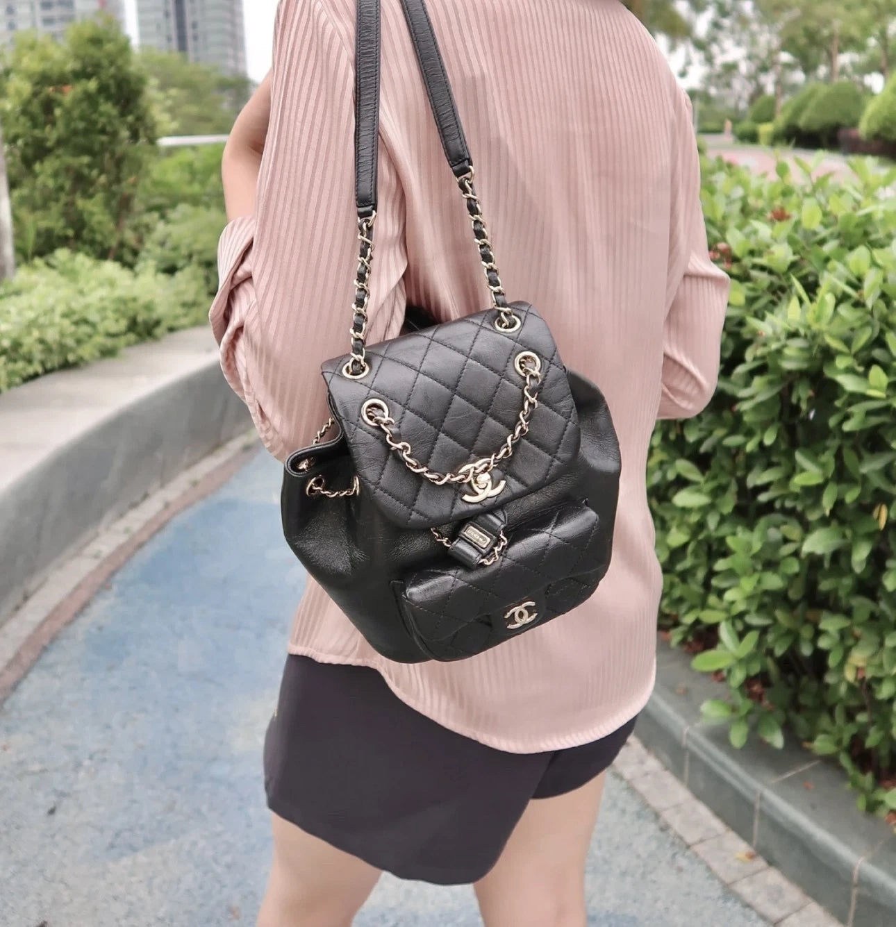 CHANEL Duma Small Black Waxed Leather Backpack For Women
