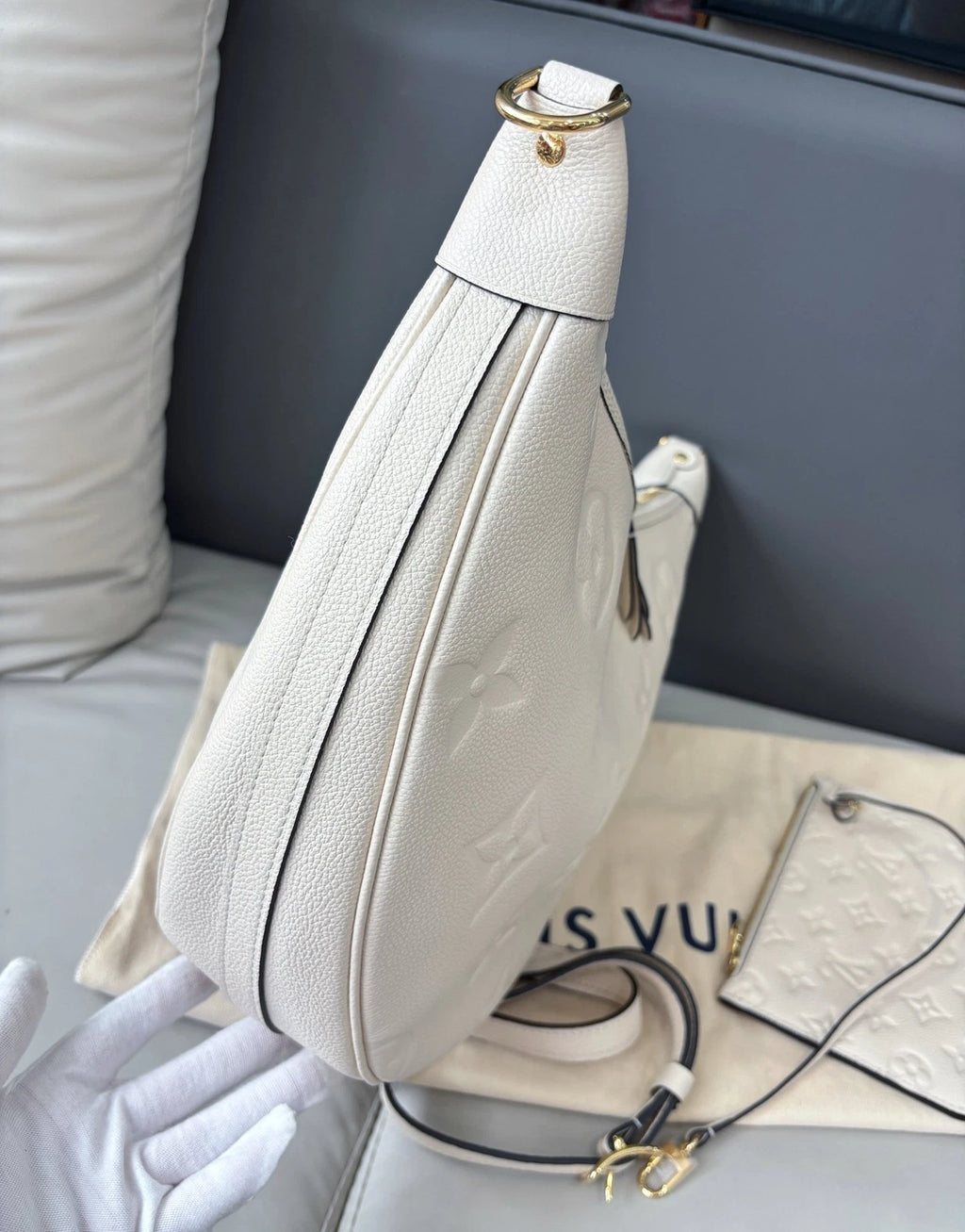 Authentic Louis Vuitton Loop Hobo White Monogram Empreinte Shoulder Bag GHW