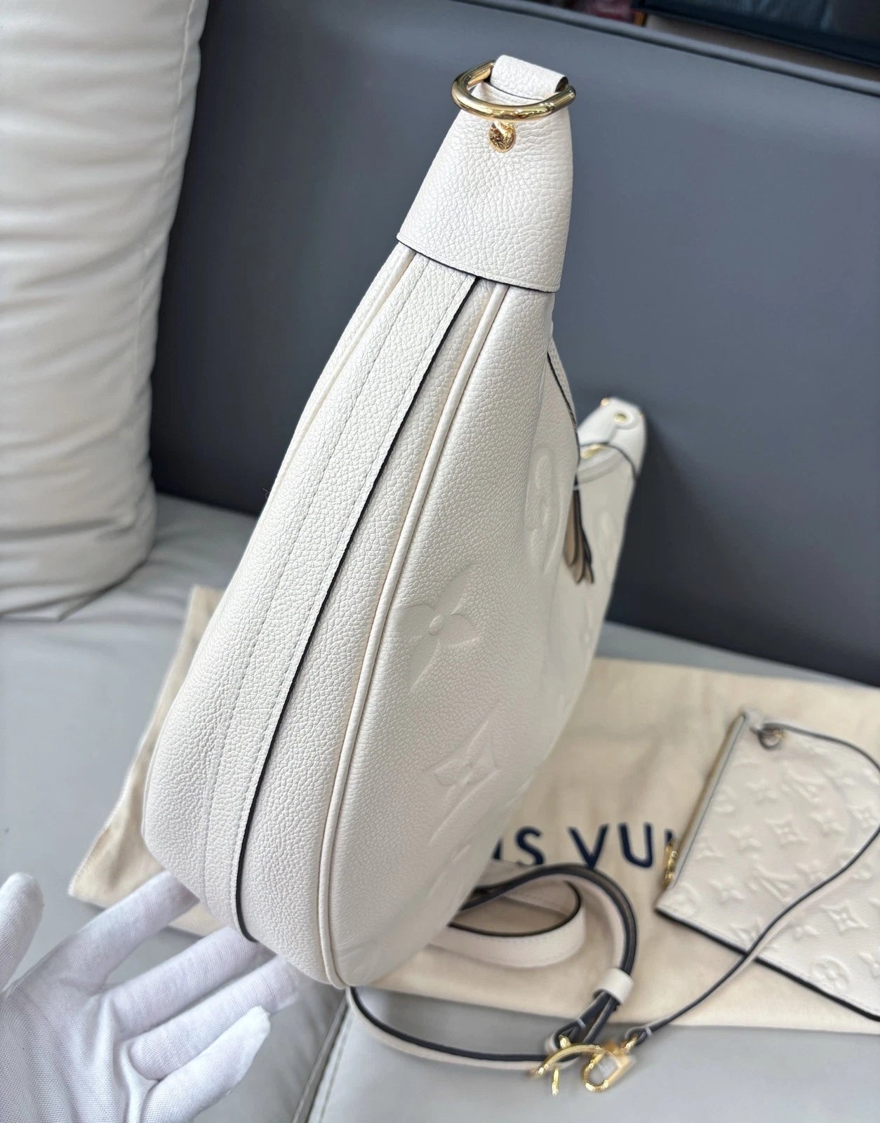 Authentic Louis Vuitton Loop Hobo White Monogram Empreinte Shoulder Bag GHW