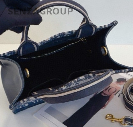 Christian Dior  Oblique Book Tote PM Top Handle Bag Crossbody Blue Used Women