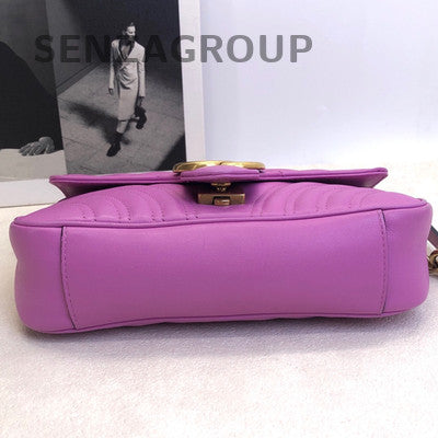 Gucci GG Marmont Purple Leather Chain Shoulder Bag Gold Hardware