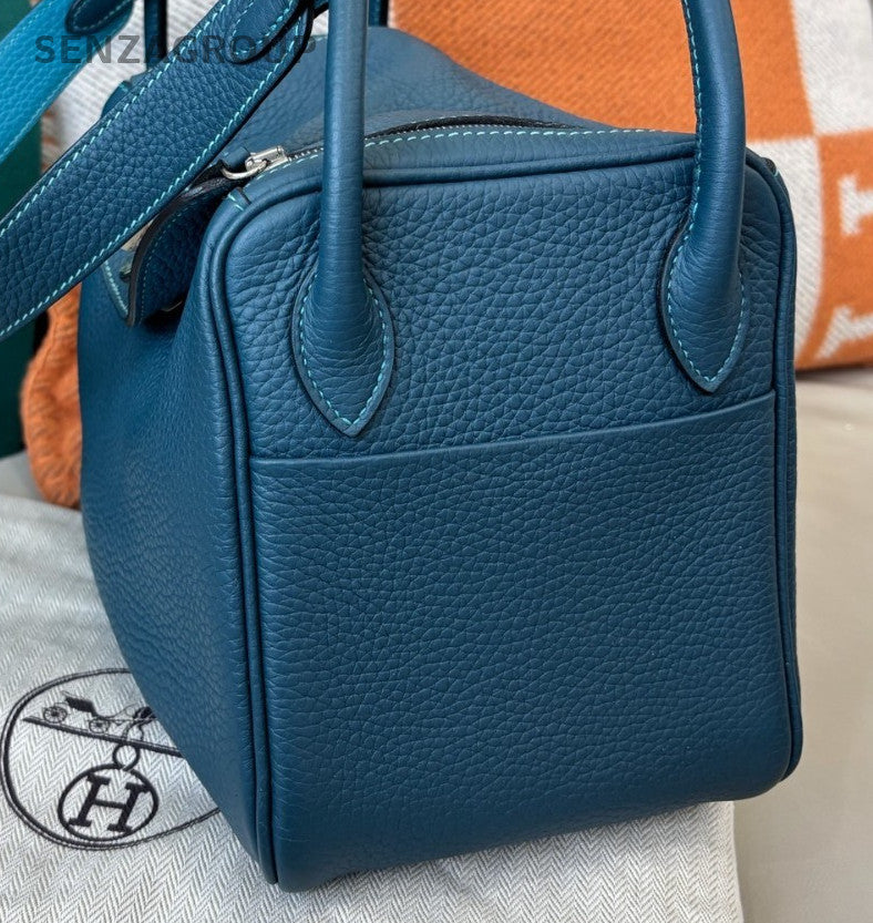 Hermes Lindy26 Shoulder Bag Blue Silver Used Women Classic Fashion