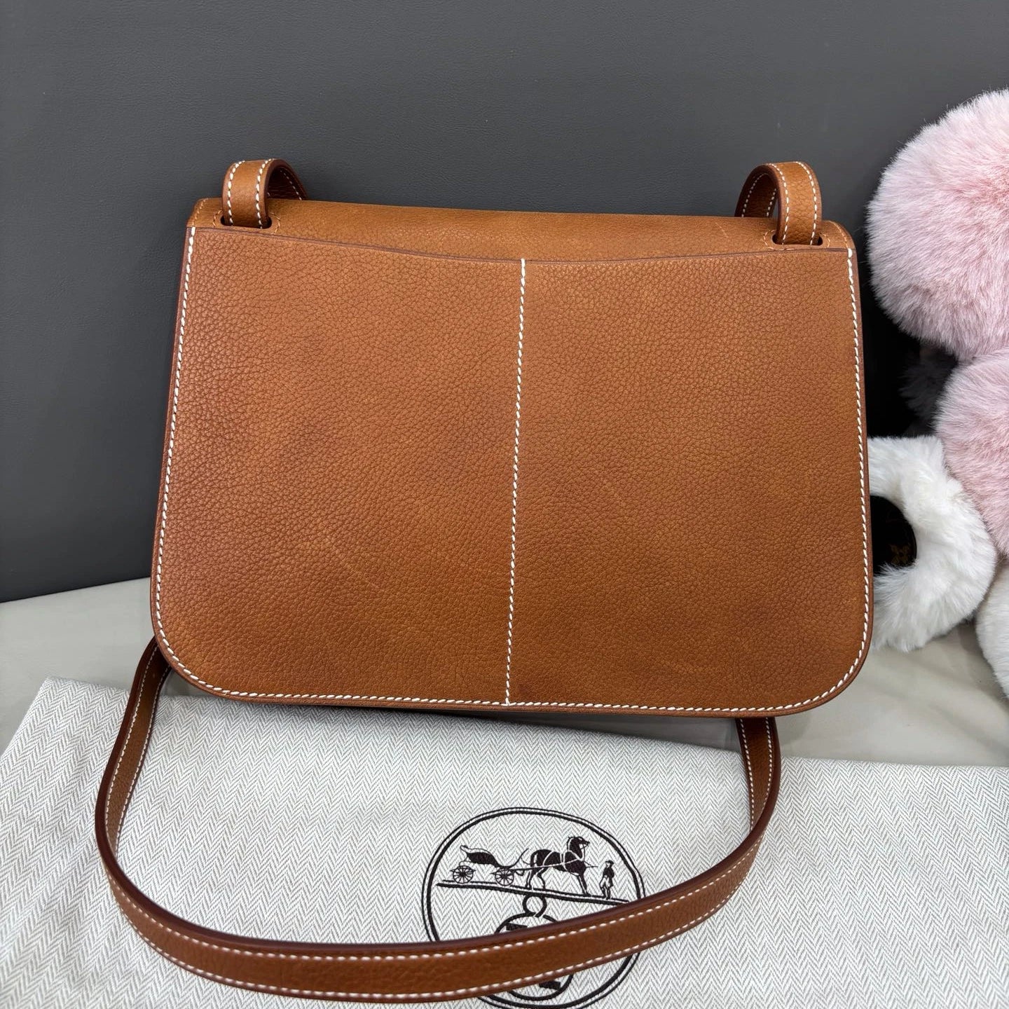 Hermes Halzan25 Top Handle Bag Crossbody Brown Silver Women Classic