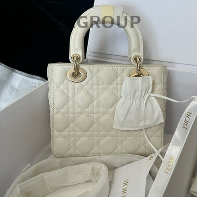 Dior Lady Dior Handbag White Gold Hardware Classic Women's Bag