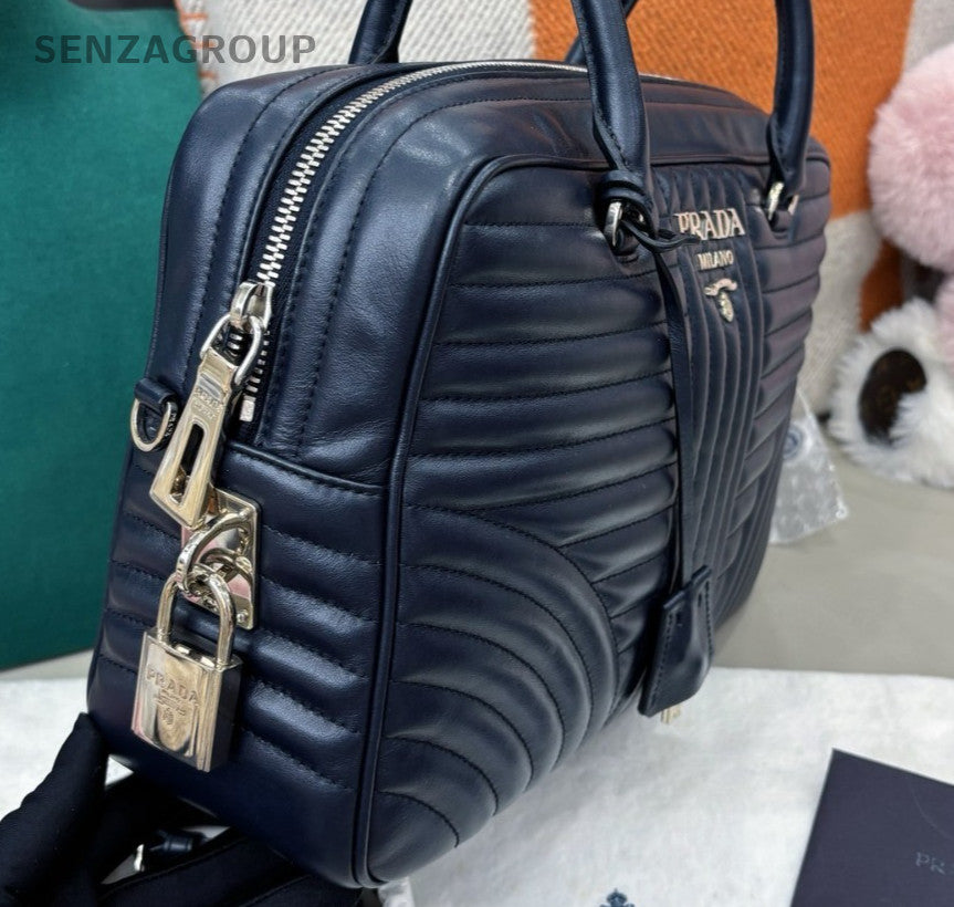Prada Diagram 2Way Top Handle Bag Crossbody Blue Silver Used Women Classic