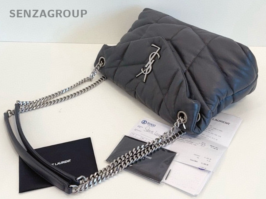 YSL Saint Laurent LouLou Puffer Medium Elephant Grey Crossbody almost brand new
