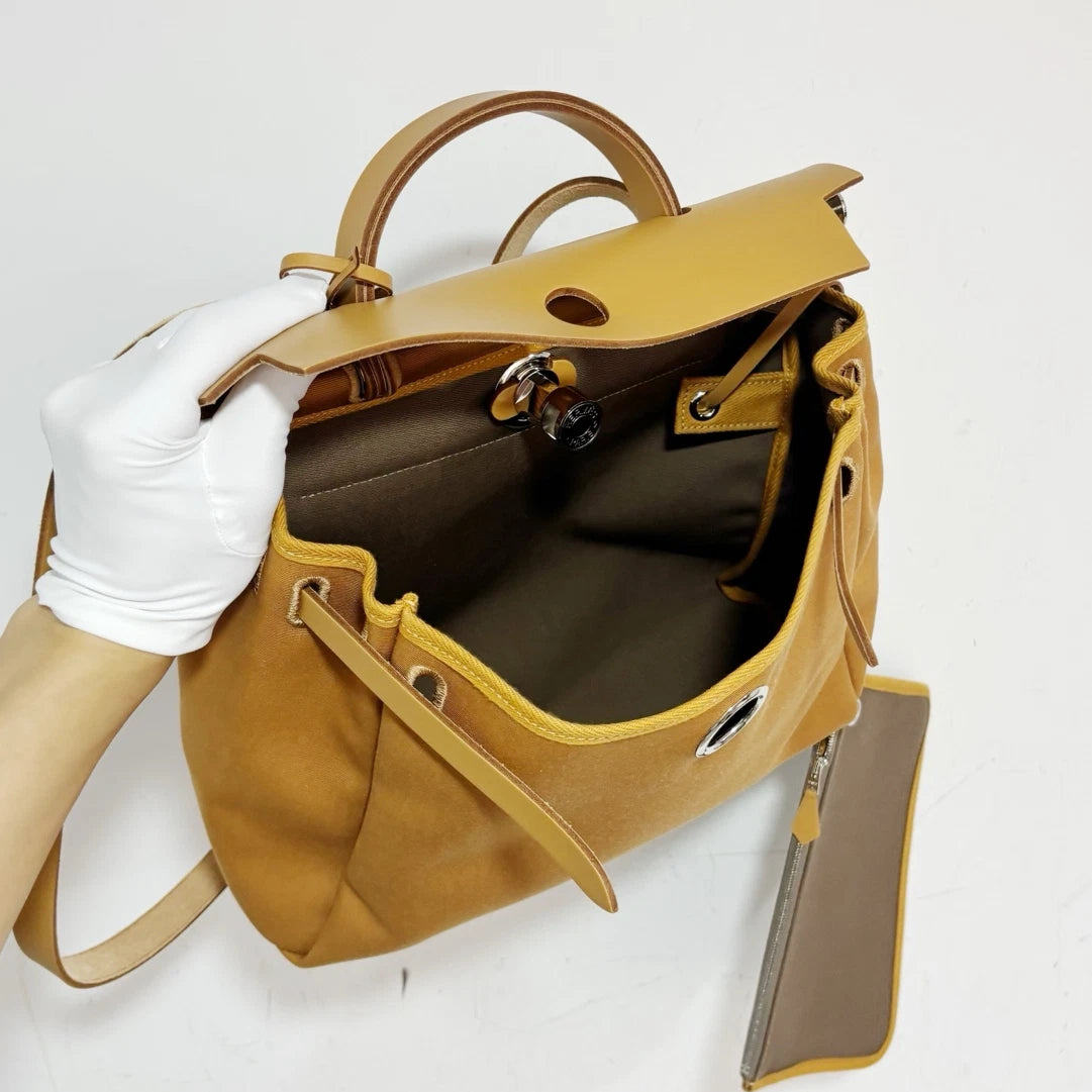 Excellent Condition Hermes Herbag31 Canvas Handbag Crossbody Bag Silver Hardware