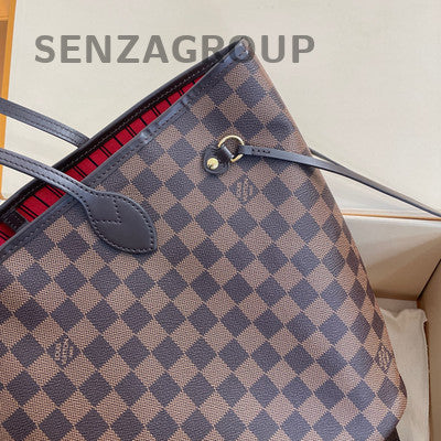 Louis Vuitton Damier Neverfull MM Tote Bag Brown Red Women Shoulder Bag
