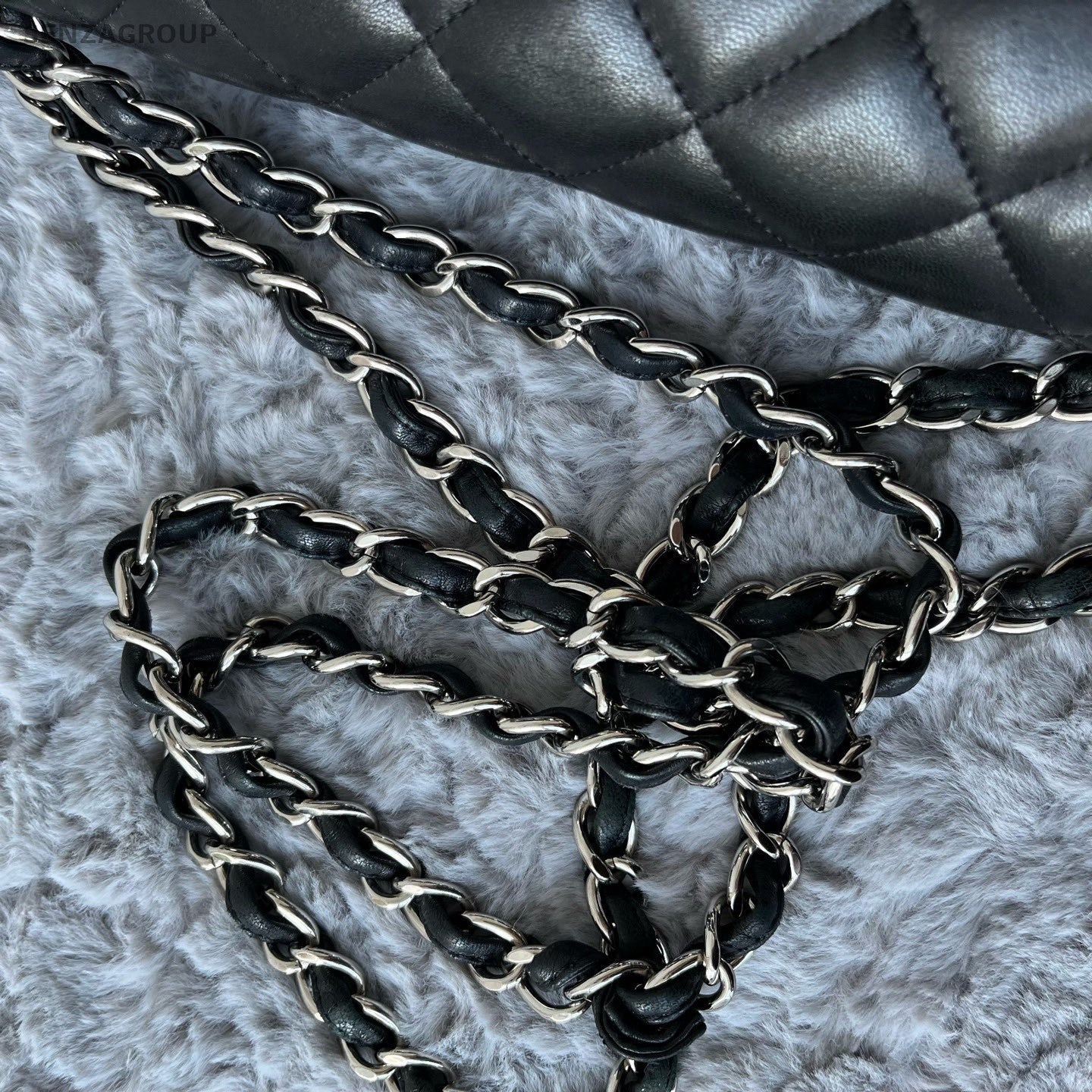 Chanel Classic Flap Jumbo Lambskin Chain Shoulder Bag Black Silver Women Fashion