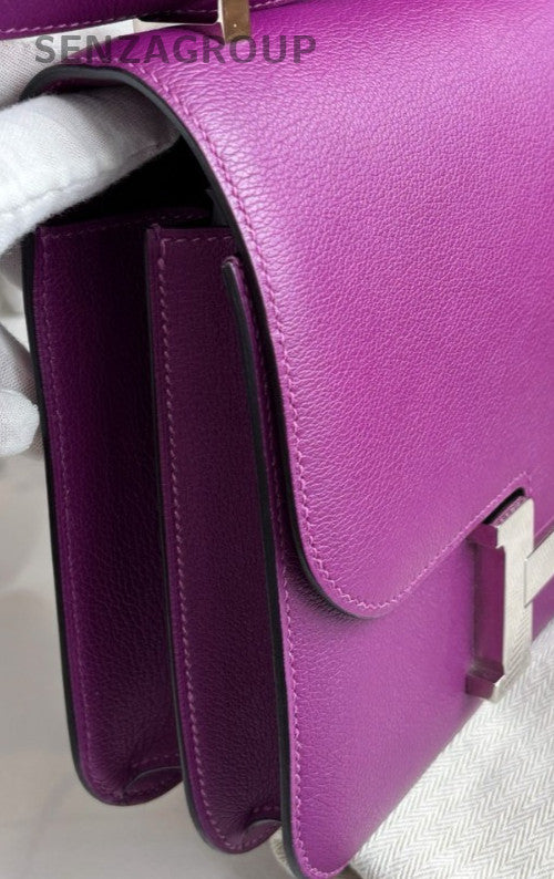 Bolsa de ombro Hermes Constance Evercolor 2 vias tiracolo roxa prata feminina-