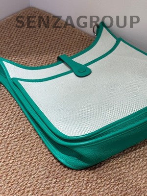 Hermès Evelyne 29 Green Canvas & Leather Shoulder Bag Silver Hardware