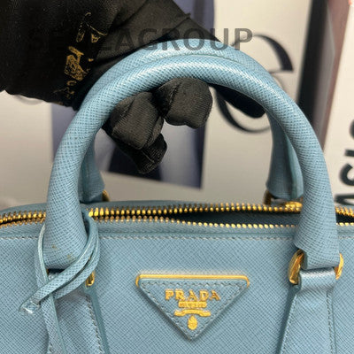 Prada Blue Gold Hardware Saffiano Lux Tote Shoulder Bag Classic Women