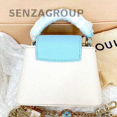 Louis Vuitton Mini Capucines White Blue Handbag Chain Strap Crossbody