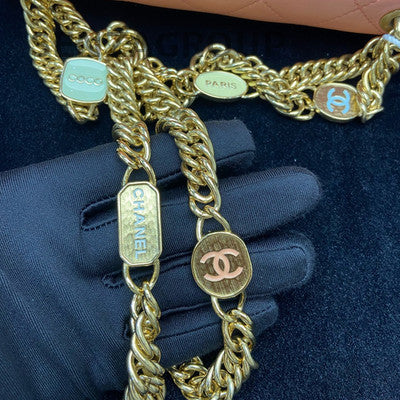 Chanel Accordion Bag Orange Gold Hardware Enamel Charm Chain Shoulder Bag