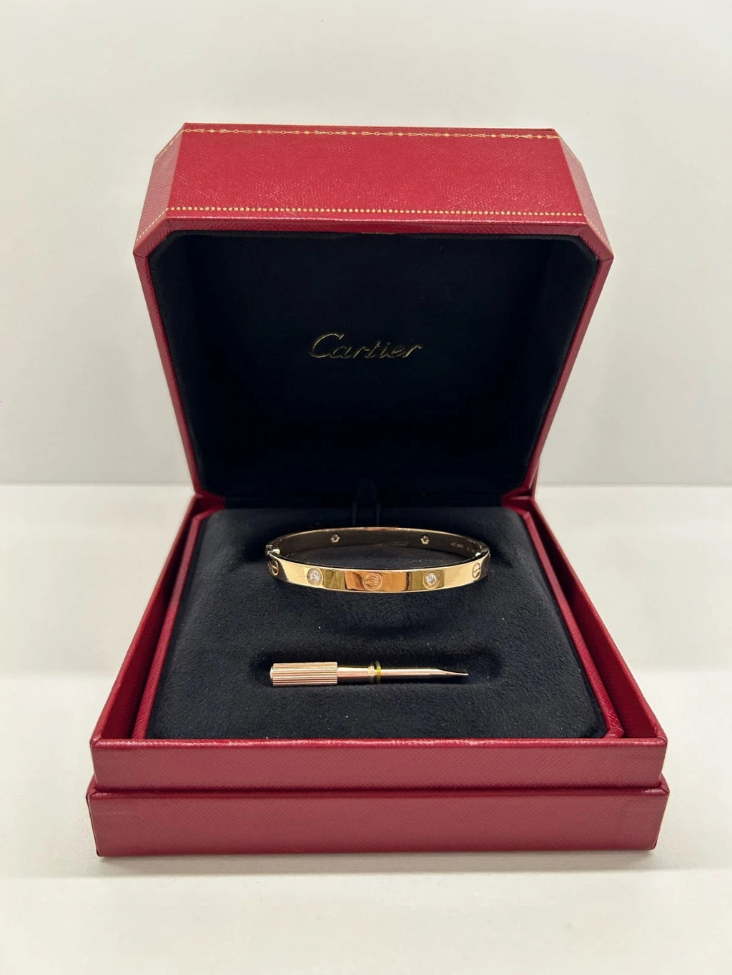 Cartier Love Classic Bracelet 18k Rose Gold 4Diamonds Double Screw Bangle Size18