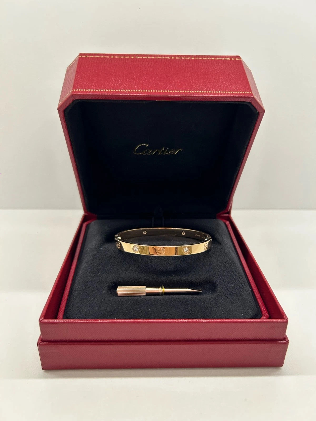 Cartier Love Classic Bracelet 18k Rose Gold 4Diamonds Double Screw Bangle Size18