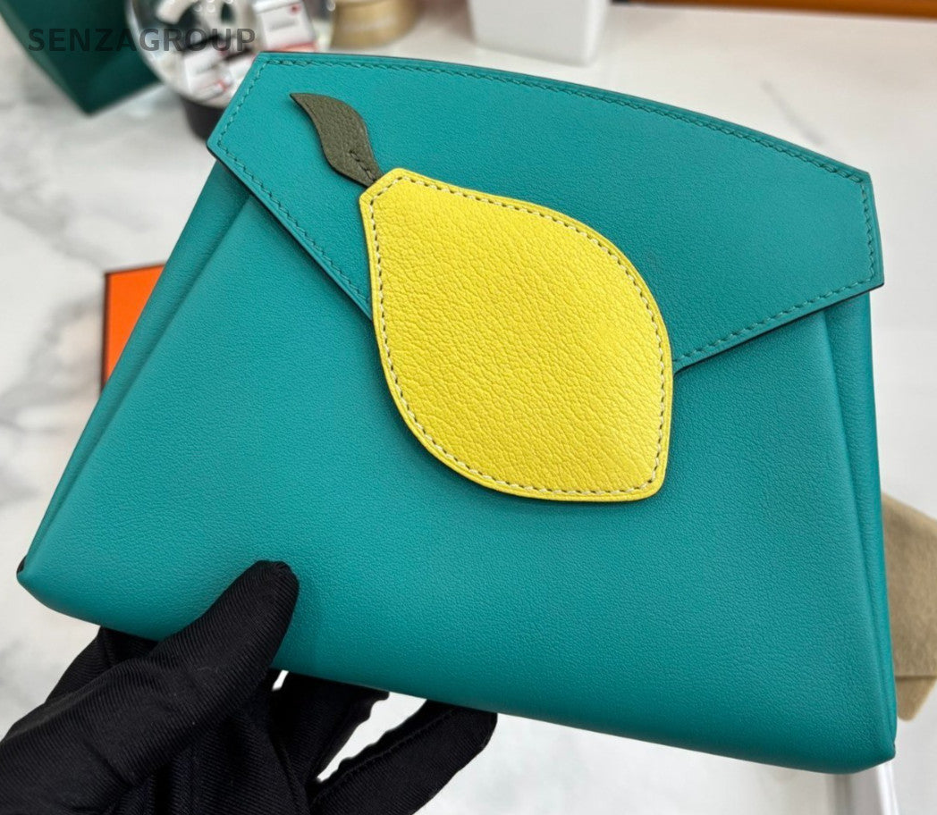 Hermès  Leather Clutch Handbag Green Lemon Yellow Women