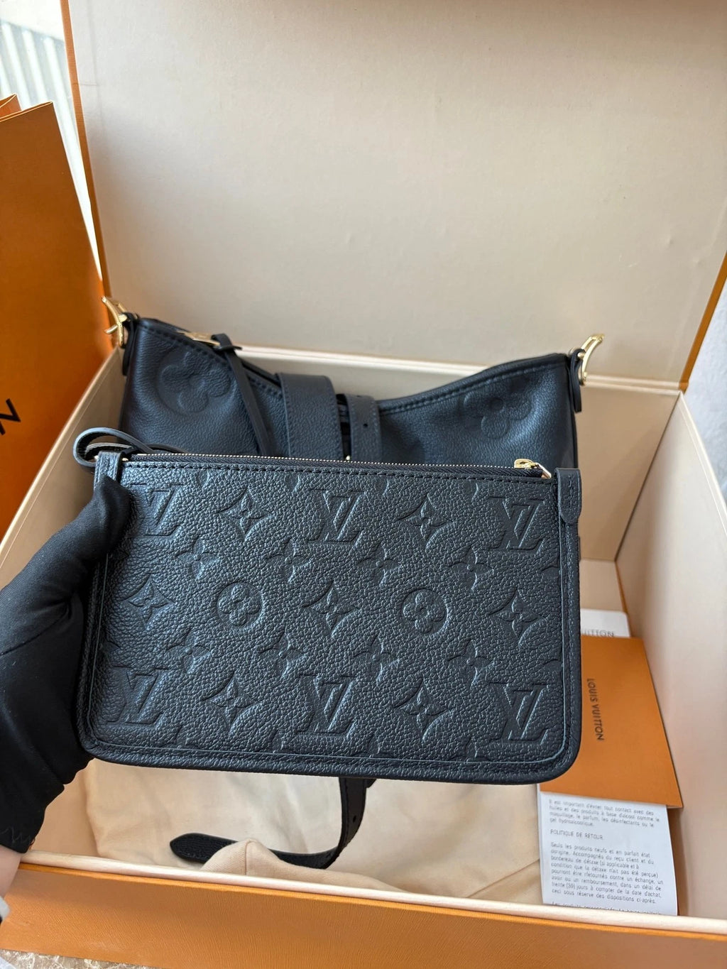 Louis Vuitton Black Embossed Leather Small Carryall Tote For Women