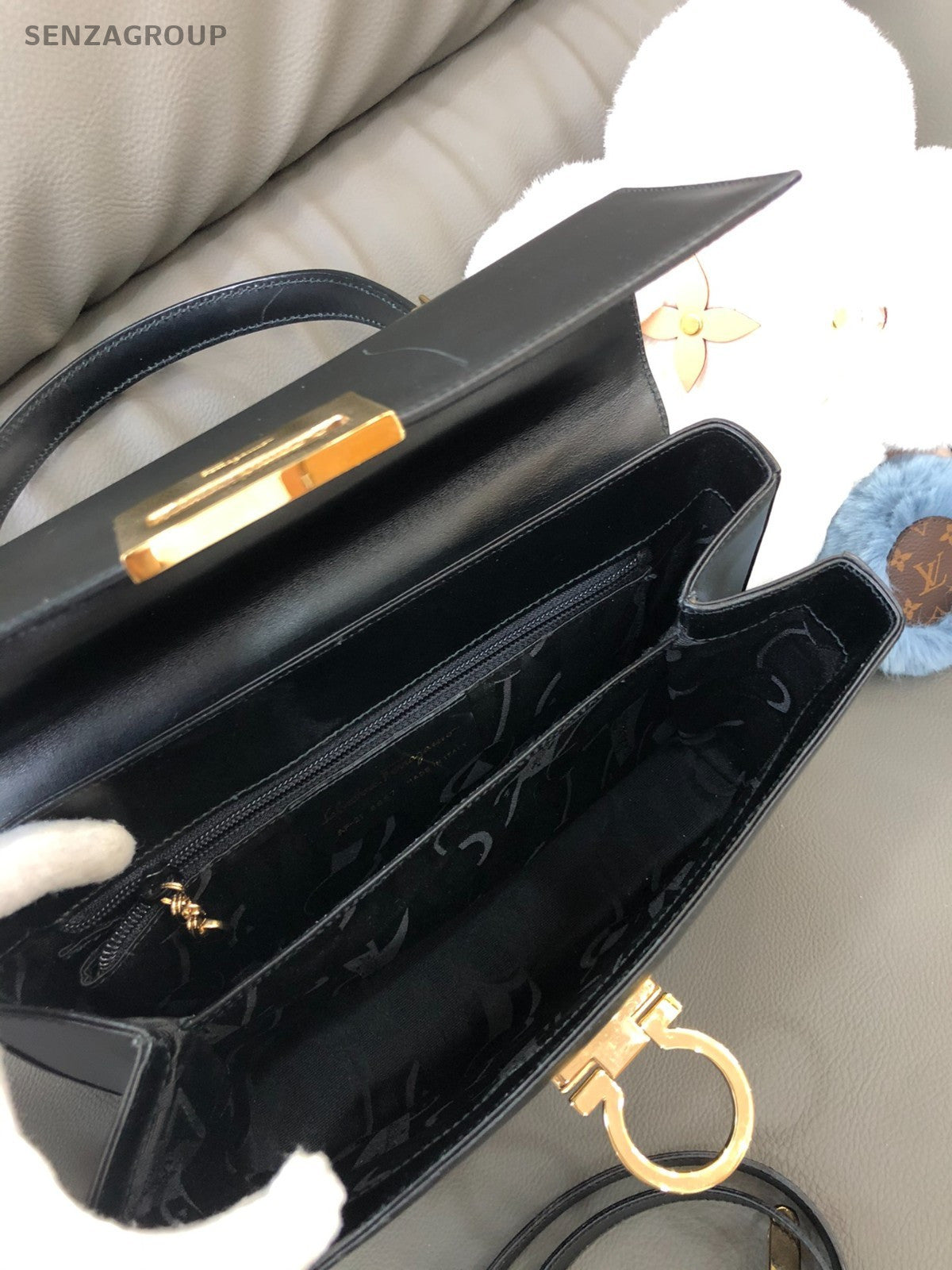 Salvatore Ferragamo Top Handle 2way Shoulder Handbag Black Gold Women