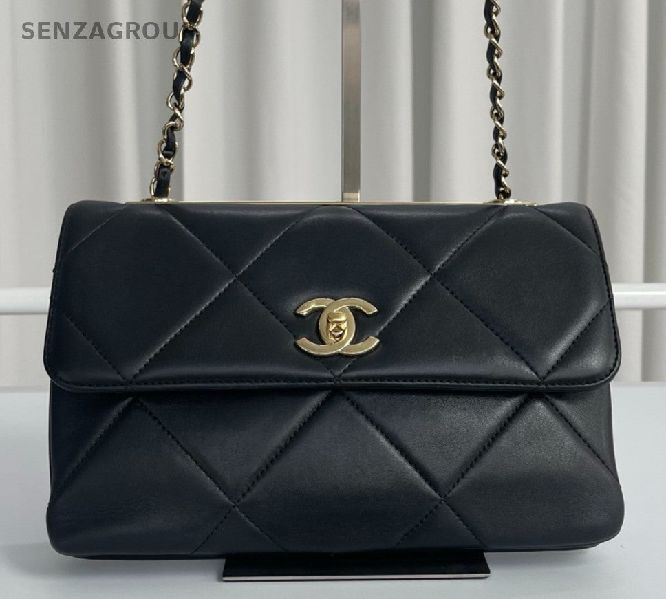 Chanel Trendy CC Diamond Chain Shoulder Bag Black Gold Women Classic Fashion