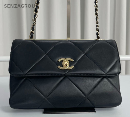 Chanel Trendy CC Diamond Chain Shoulder Bag Black Gold Women Classic Fashion
