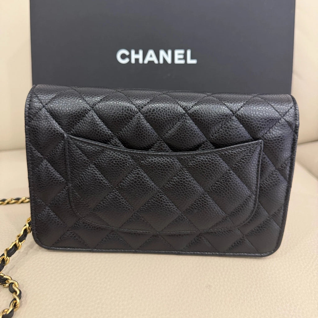 CHANEL Black Gold Leather WOC Crossbody Bag For Women