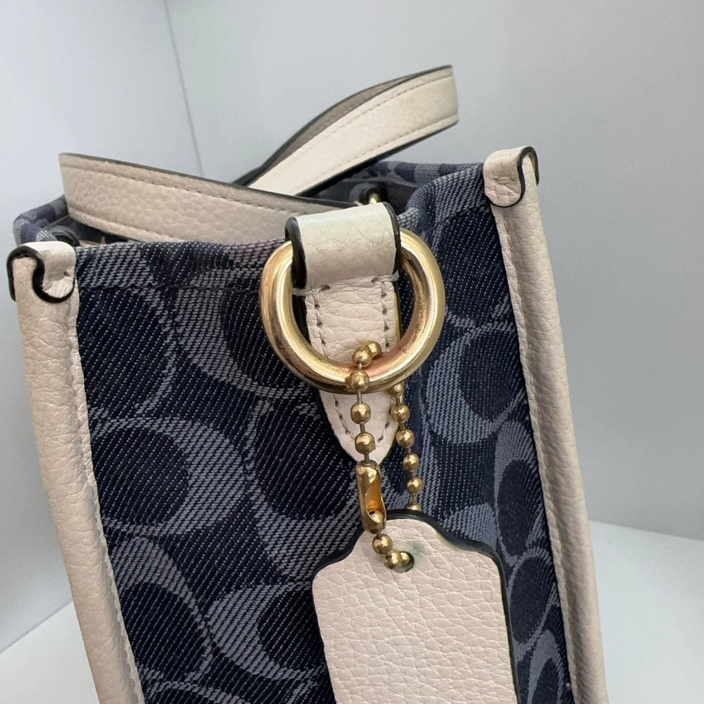 Coach Women Denim Blue Monogram Shoulder Handbag Crossbody Bag