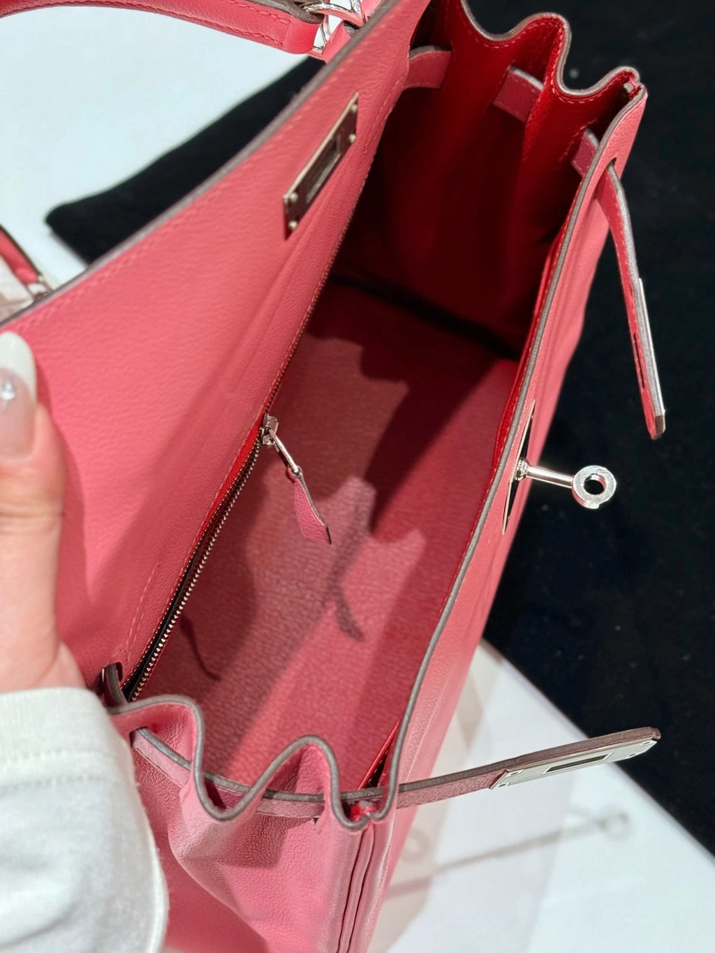 Hermes Kelly28 Top Handle Crossbody Pink Silver Women Fashion Classic