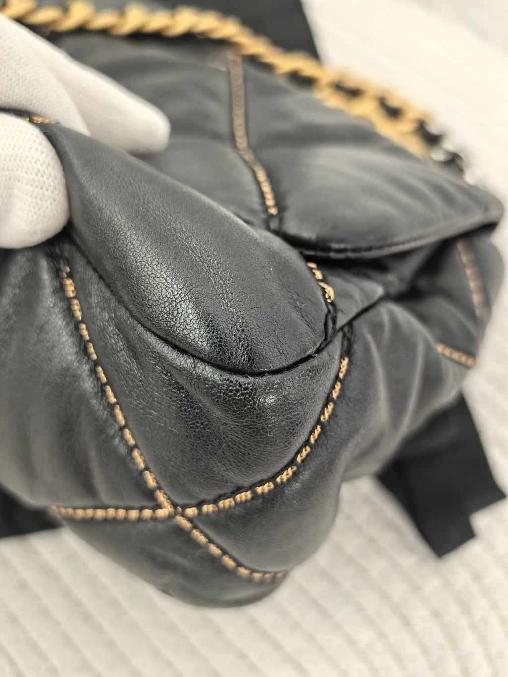 Chanel 19 Bag Crossbody Bag Lambskin Black Gold Diamond Women Classic