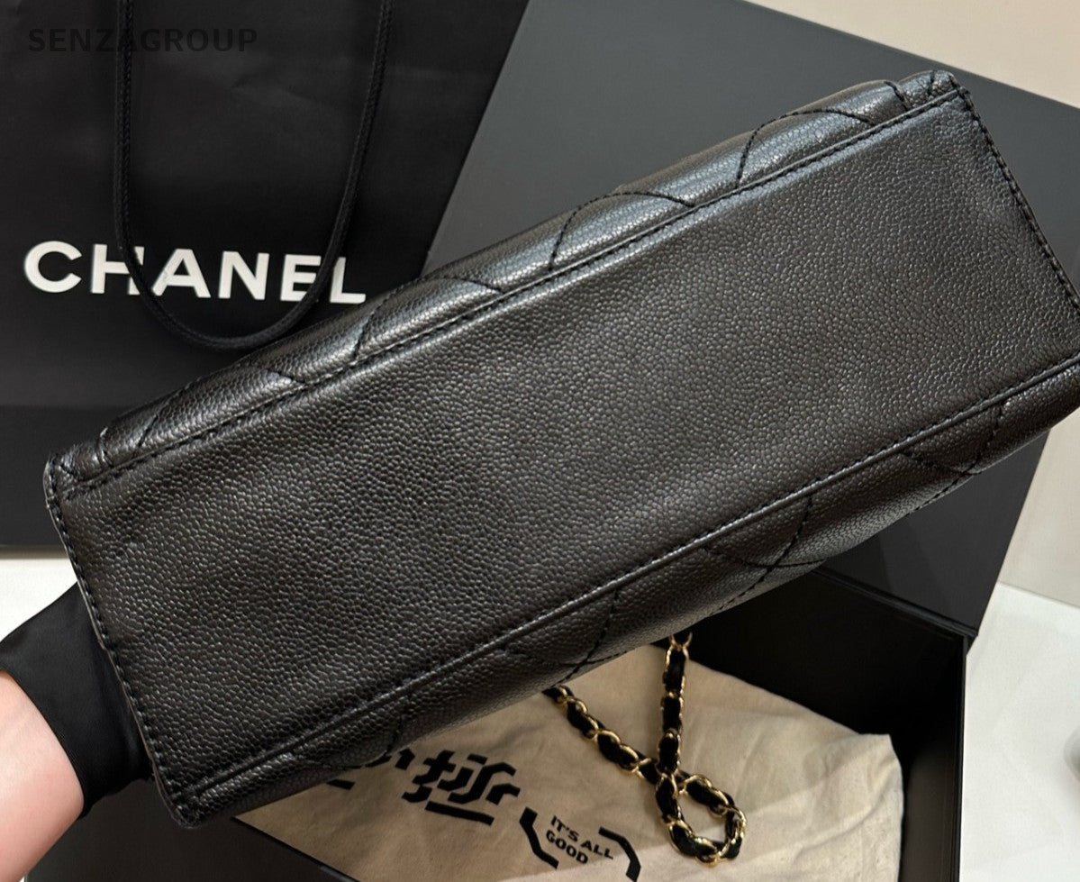 Chanel Satchel Chain Diamond Shoulder Bag Black Gold Women Classic Fashion