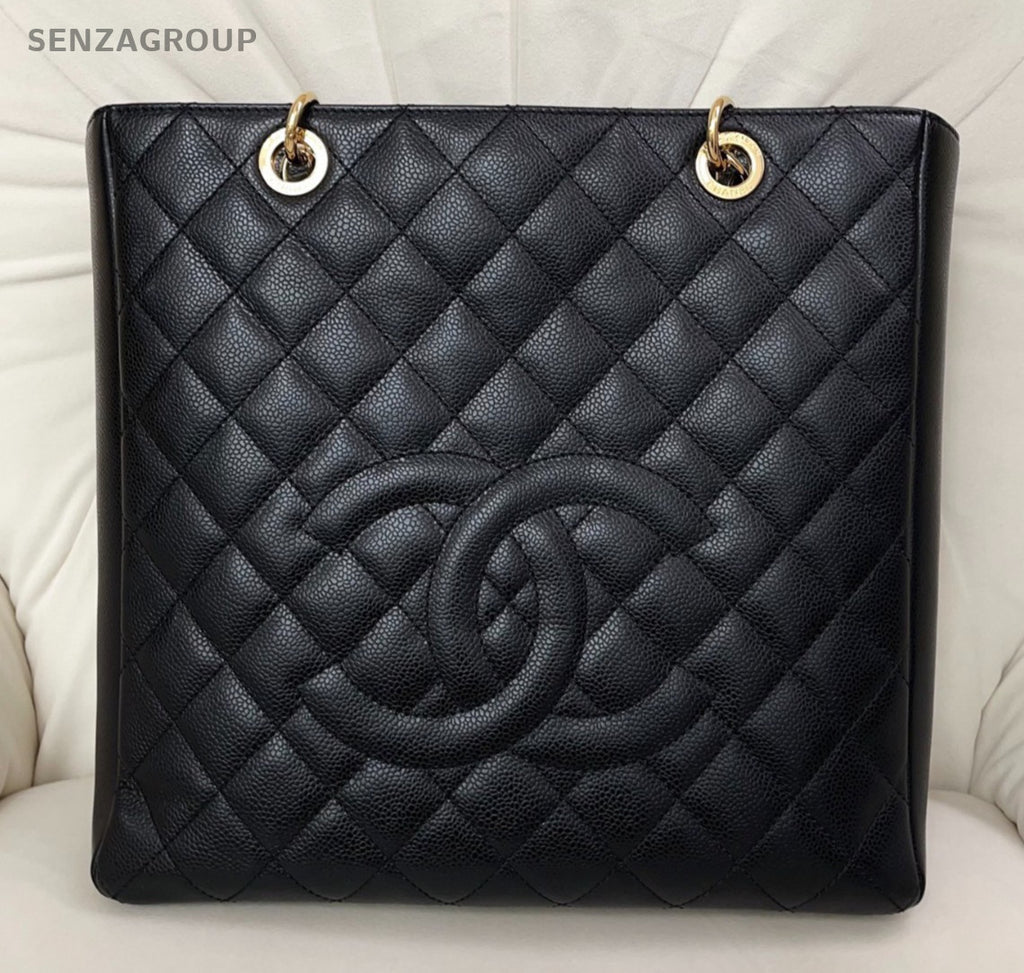 Chanel PST Diamond Calfskin Chain Shoulder Bag Black Gold Used Women Classic