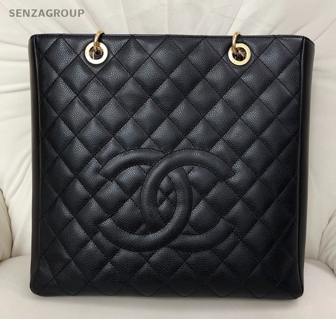Chanel PST Diamond Calfskin Chain Shoulder Bag Black Gold Used Women Classic