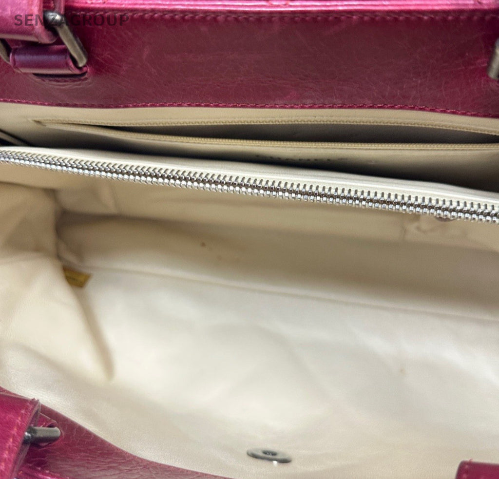 Chanel Leboy Vintage Button Top Handle Shoulder Bag  Red Silver Women Classic