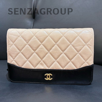 Chanel Beige & Black WOC Chain Shoulder Crossbody Bag Classic Women