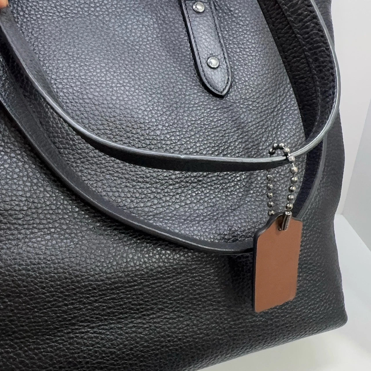Coach Bear Print Pebbled Leather Tote Shoulder Handbag for Women Black