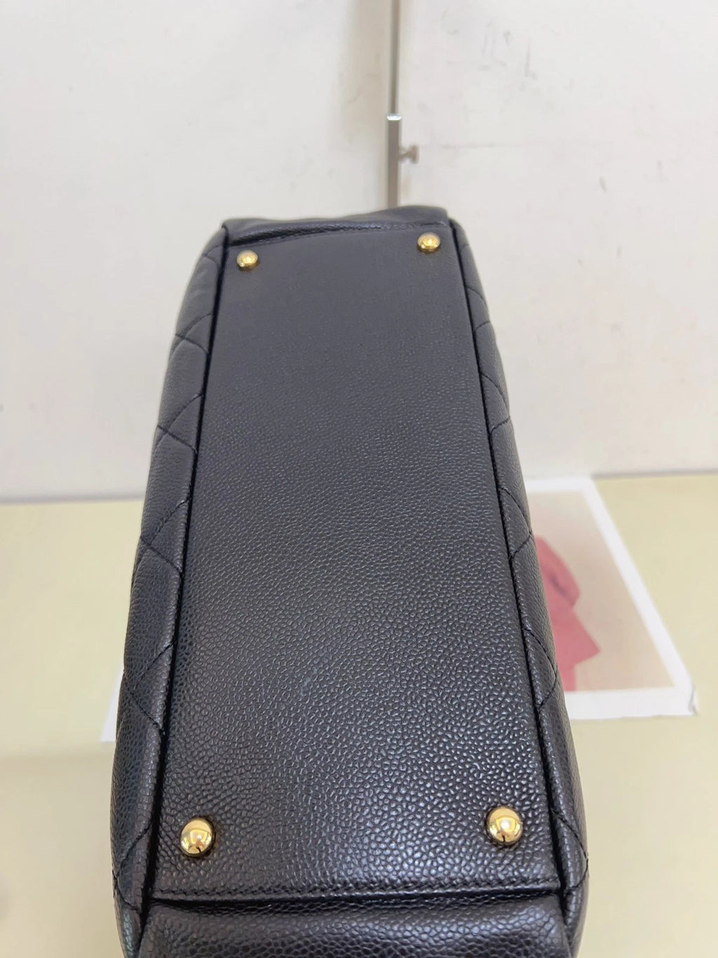 Chanel Diamond Chain Tote Shoulder Bag Black Gold Women CC Logo Classic