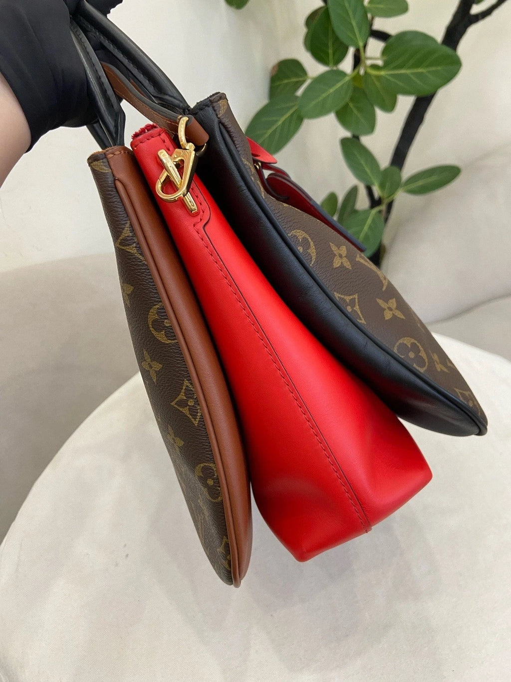 Louis Vuitton Millefeuille Monogram Top Handle Crossbody Brown Gold Women