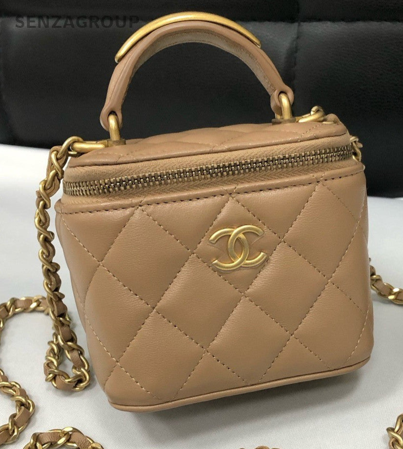 Chanel Lambskin Chain Shoulder Bag Crossbody Brown Gold Women Designer Diamond