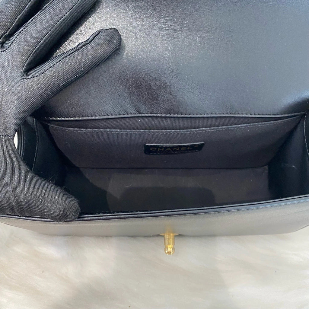 Chanel Le Boy Medium Black Gold Chain Shoulder Crossbody Bag Classic