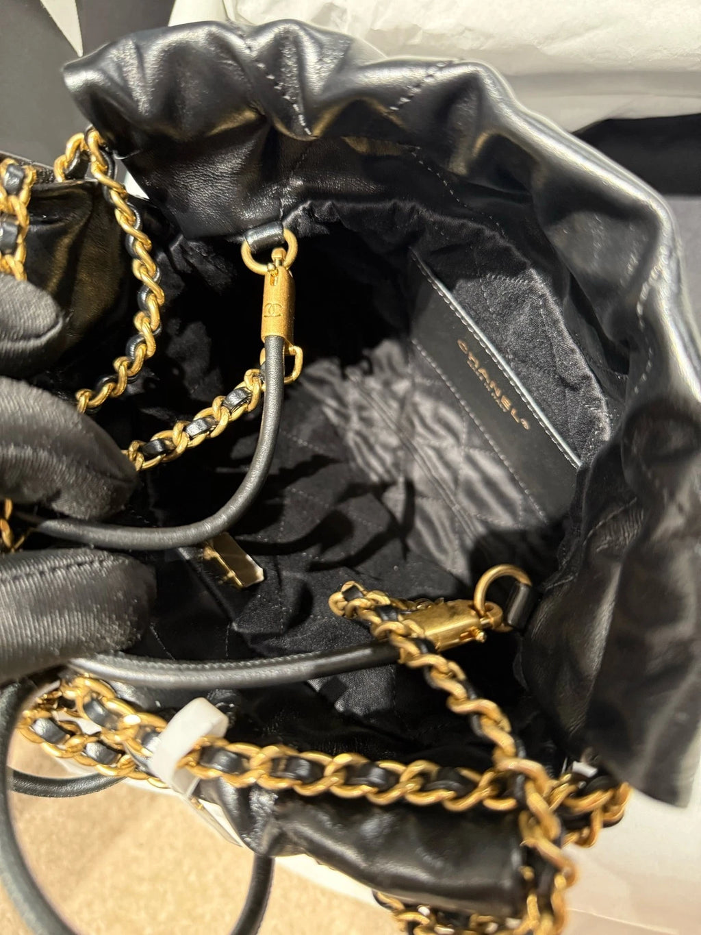 New CHANEL 22 Bag Mini Black Gold Tote Shoulder Bag For Women