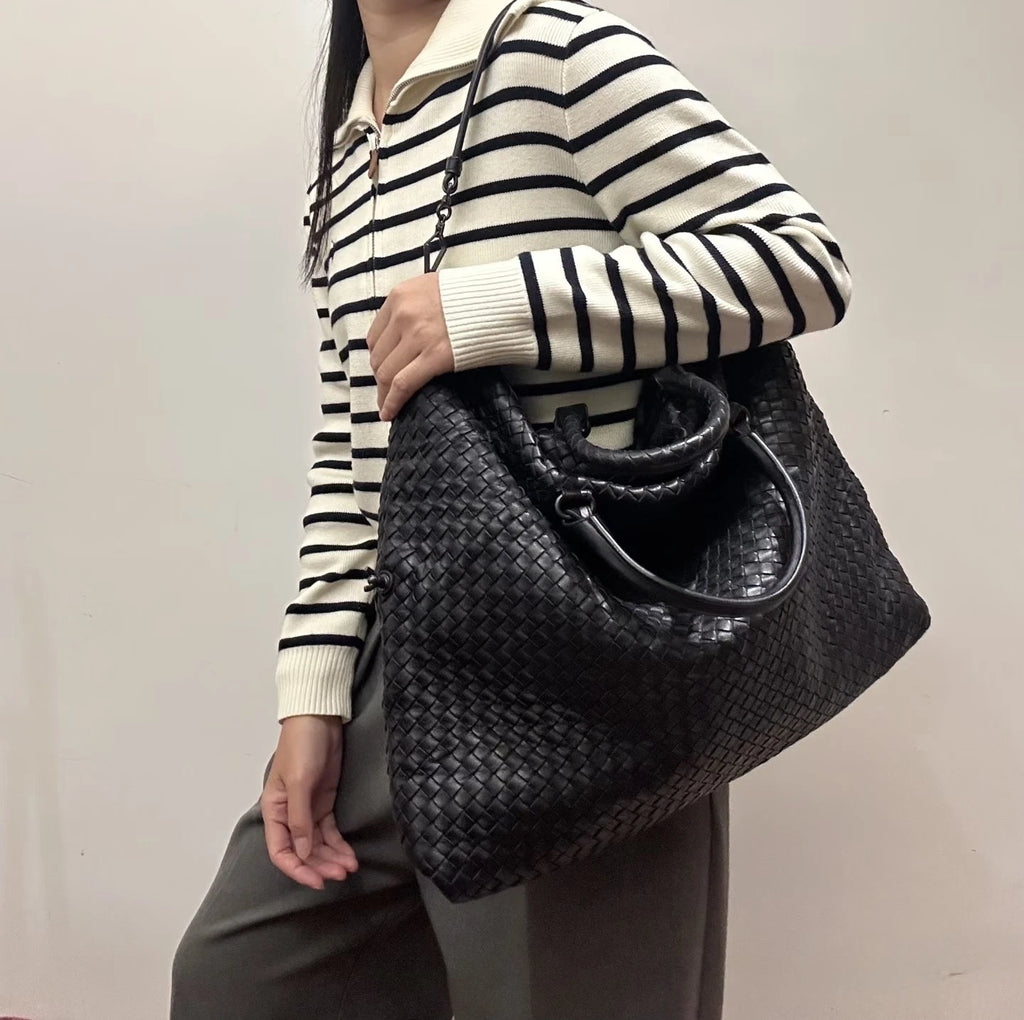 Bottega Veneta Hop Lambskin GM Top Handle Shoulder Bag Black Women Classic