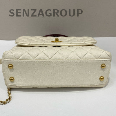 Chanel Coco Handle Small White Gold Calfskin Quilted Chain Bag