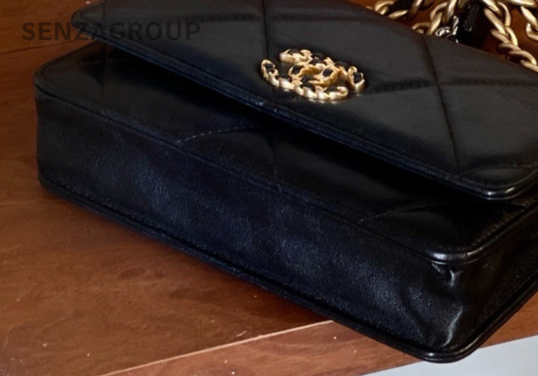 Chanel 19 WOC Chain Shoulder Bag Crossbody Black Gold Women Classic Designer