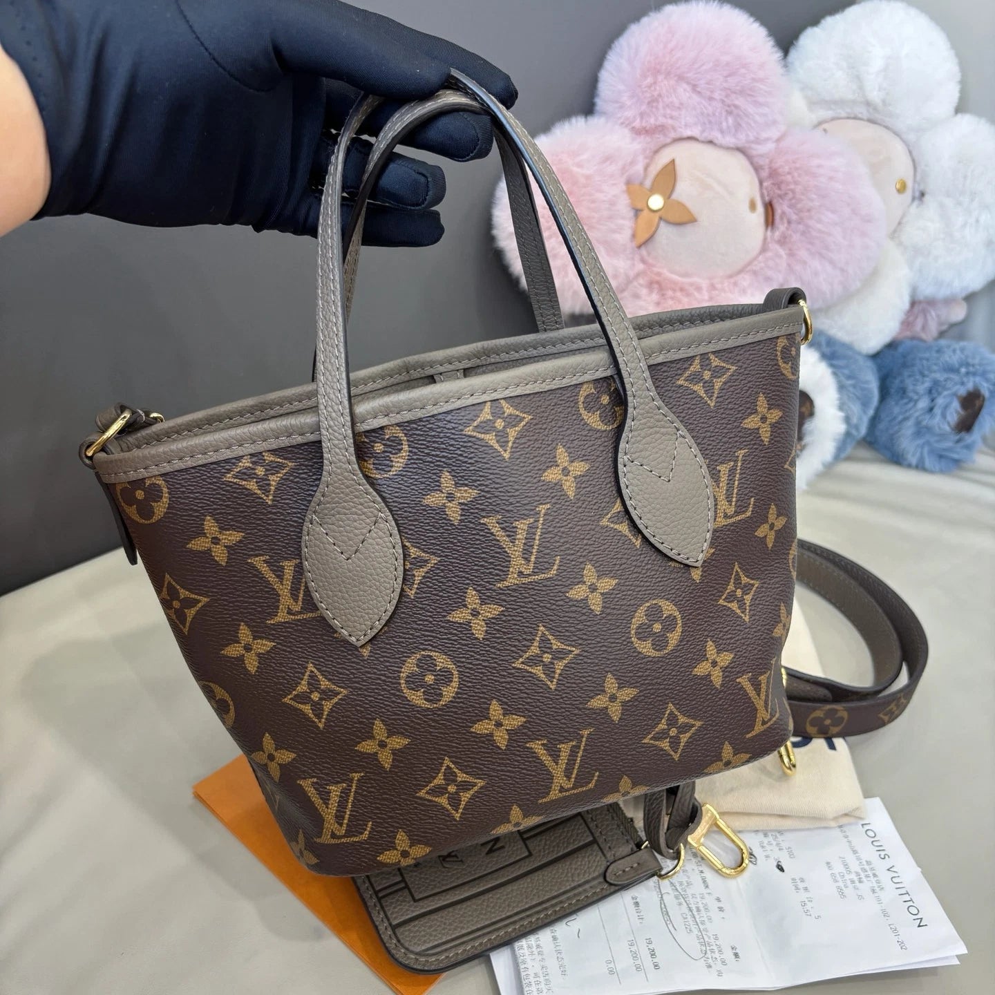 Louis Vuitton Neverfull Brown Gold Shoulder Bag Top Handle Excellent