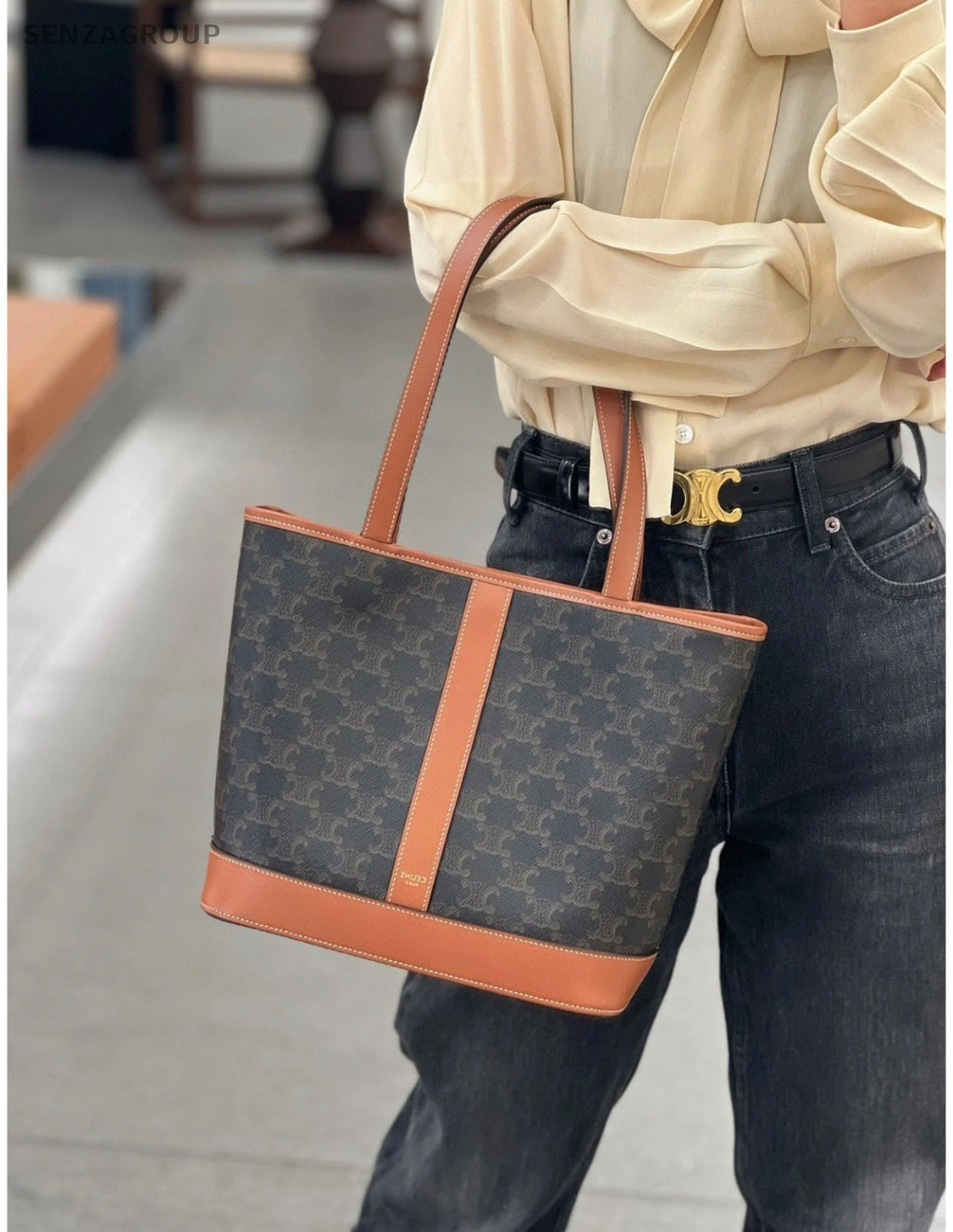 CELINE Cabas Monogram Bucket Top Handle Handbag Women Classic Almost Brand NEW