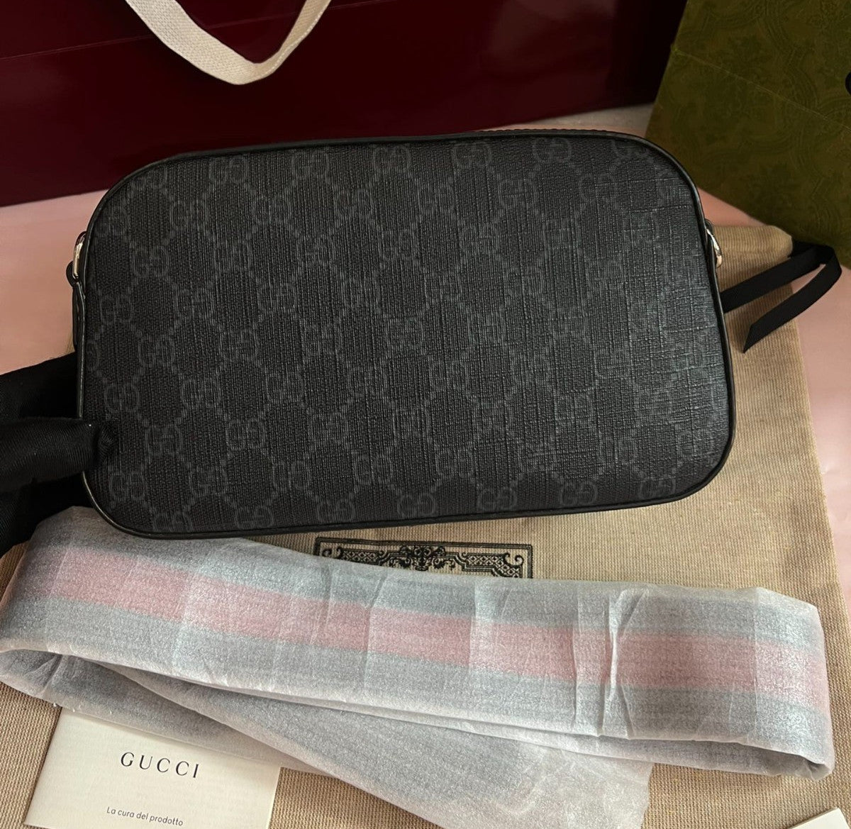 GUCCI Camera bag Black Monogram Tiger Head Canvas Crossbody bag Brand NEW