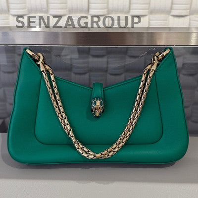 Bvlgari Serpenti Baia Hobo Chain Shoulder Bag Green Gold Clasp
