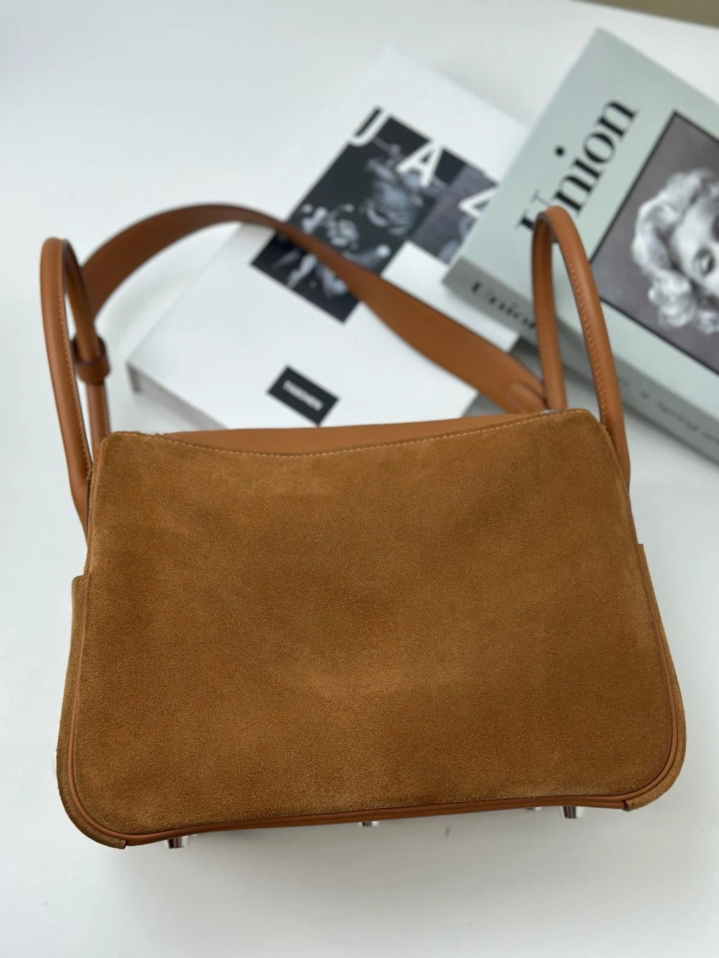 Excellent Condition Hermes Lindy26 Suede Brown Handbag Shoulder Bag Silver